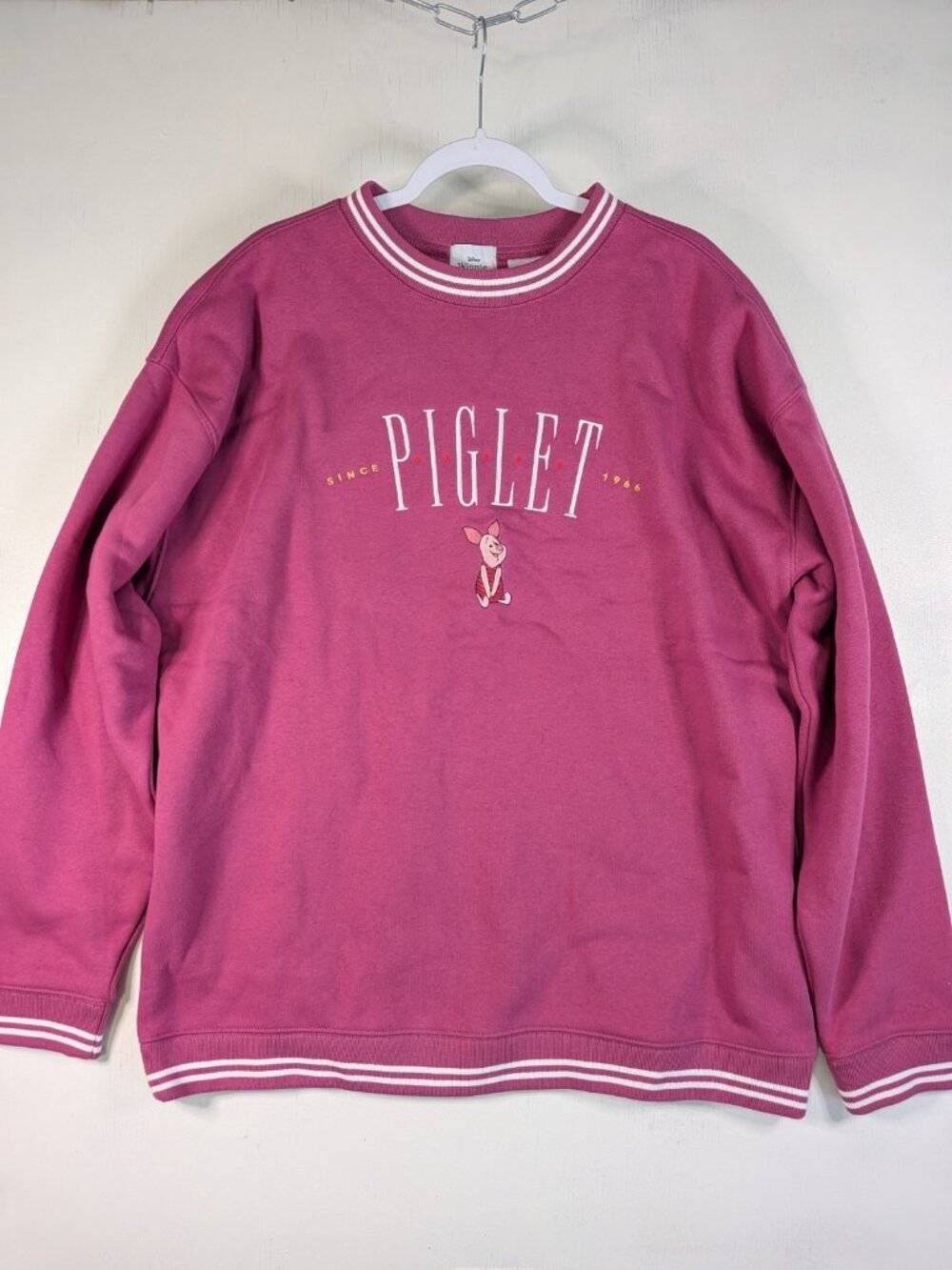 Disney Parks Winnie The Pooh Piglet Pink Embroidered Pullover Sweatshirt Size XL